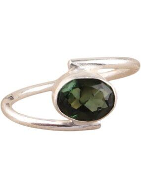 Green Tourmaline Elegant 8X6mm Bezel Set Gemstone 925 Silver Statement Ring